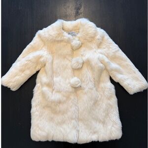 Kids Cream Faux rabbit‎ Coat Pom Pom Buttons Winter Jacket Outerwear